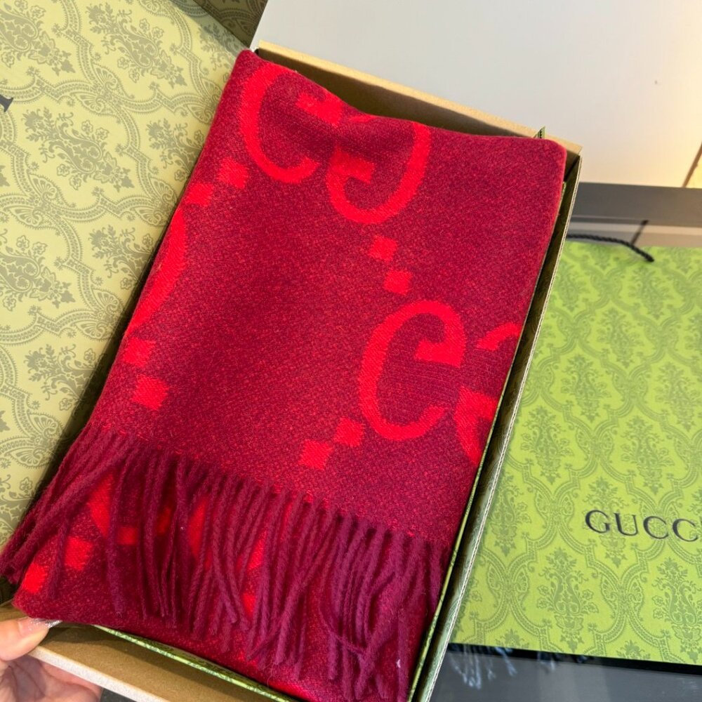 Gucci Vibrant Red and Deep Burgundy Scarf